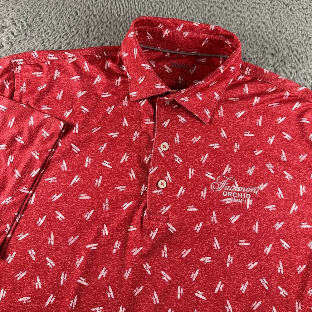 johnnie-O Polo Mens L Red Surfboard Print Golf Fairmont Orchid Hawaii